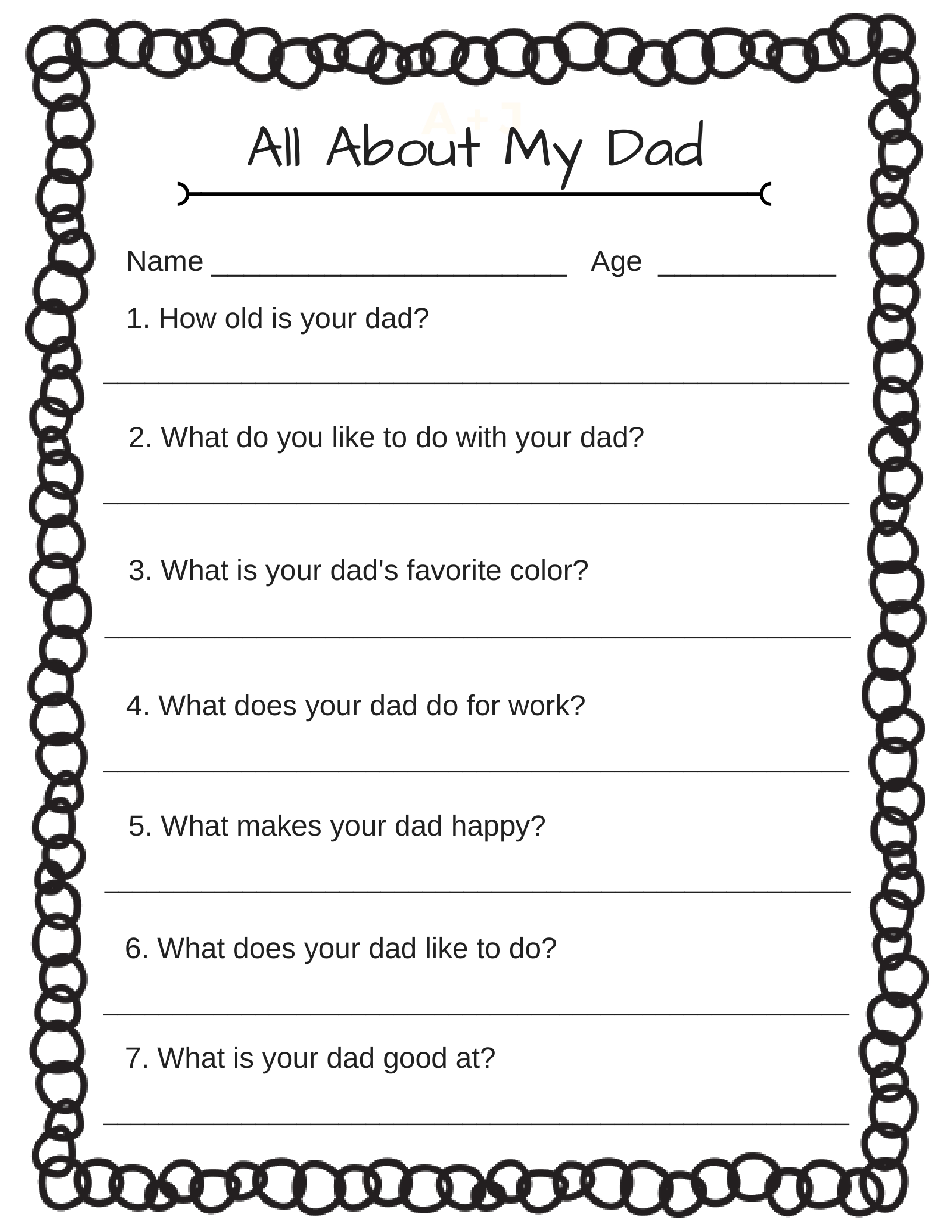 All about my dad, a Father's Day interview printable