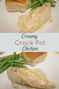 One of out family's favorite dinner recipes-creamy chicken, cooked in the crock pot! It's so easy and has lots of flavor. Your kids will love it!